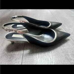 MAX MARA Black Leather Printed Slingback Kitten Heels Size 6 TRENDING